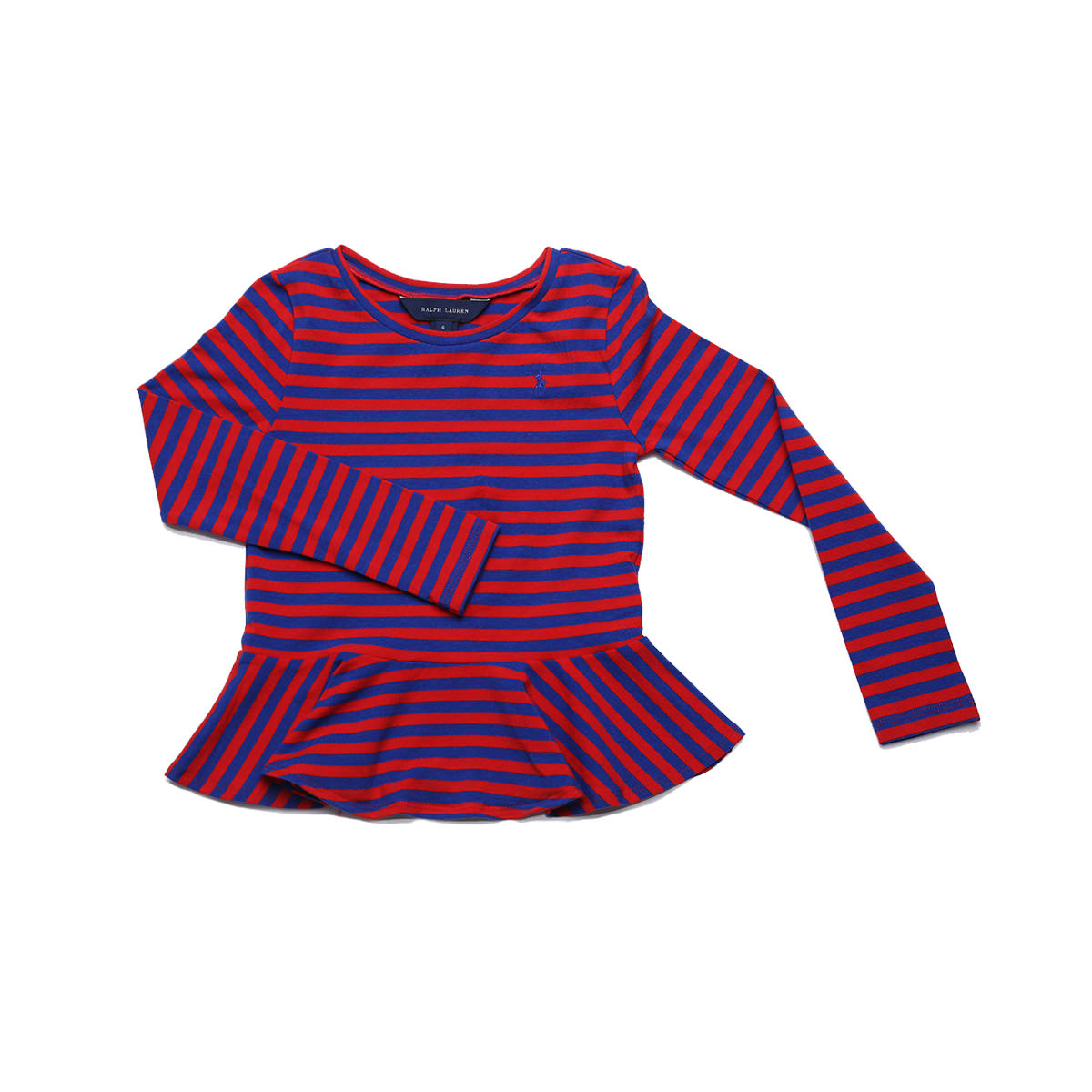 M Ralph Lauren Girls Striped Ruffle Pony Logo Romper , Pink//navy 8-10