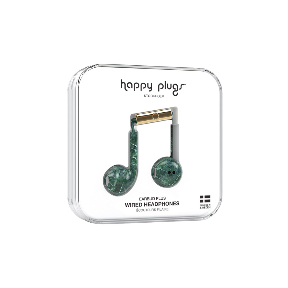 Happy Plugs Wired Earbud Plus Earphones – Green Marble
