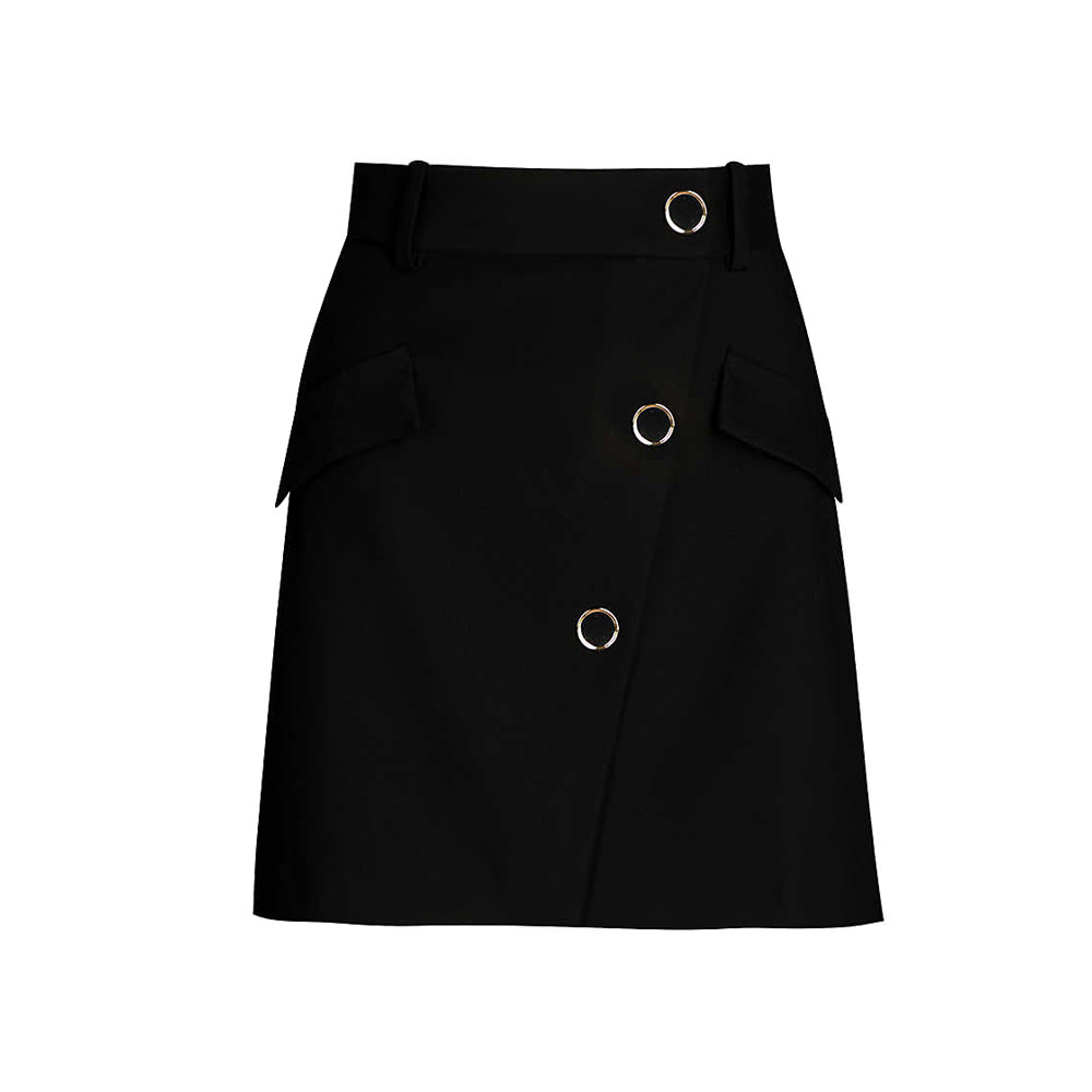Mini Skirt Jana Asymmetric Buttoned-Front In Black By Maje