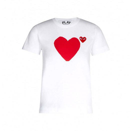 Comme Des Garcons Heart Appliquéd Cotton T-shirt White