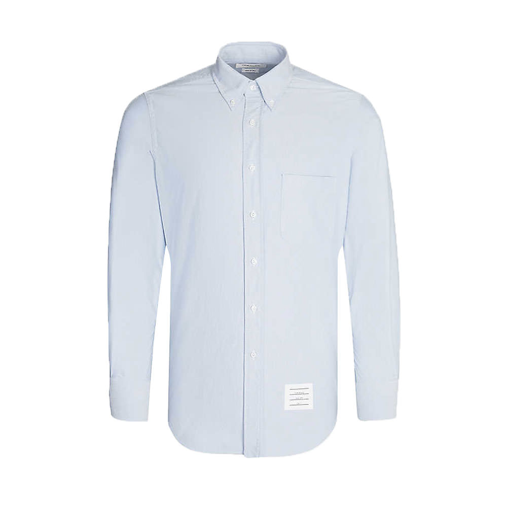 Oxford Regular Fit Branded Neckline Cotton Shirt Light Blue By Thom Browne