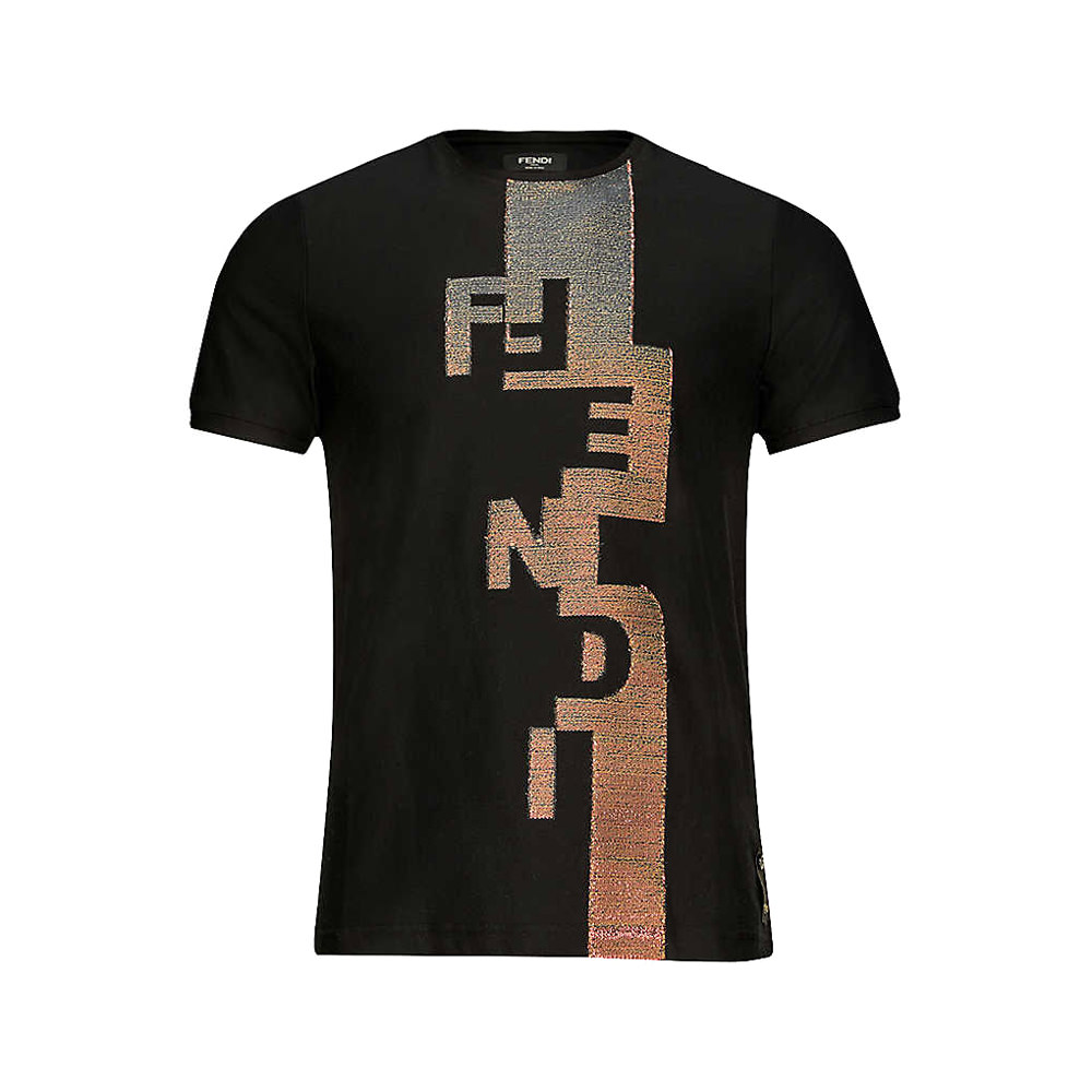 Metallic Embroidered Cotton Jersey T-shirt Black By Fendi
