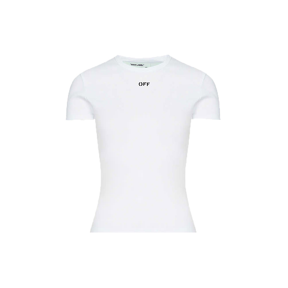 Off White Logo Print Stretch Cotton T-shirt White