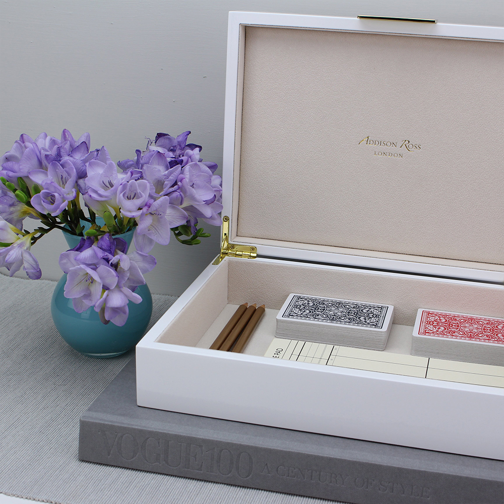 Large White Lacquer Box with Gold by Addison RossLarge White Lacquer