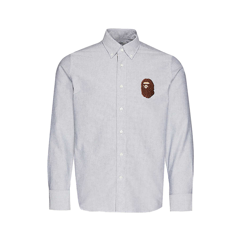 A Bathing Ape Head Regular Fit Oxford Cotton Shirt GreyA Bathing