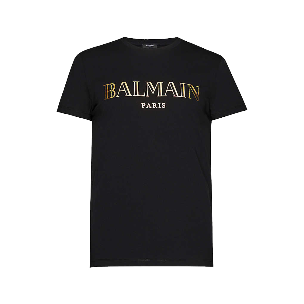 Logo Print Cotton Jersey T-shirt Black Gold By Balmain - OFour