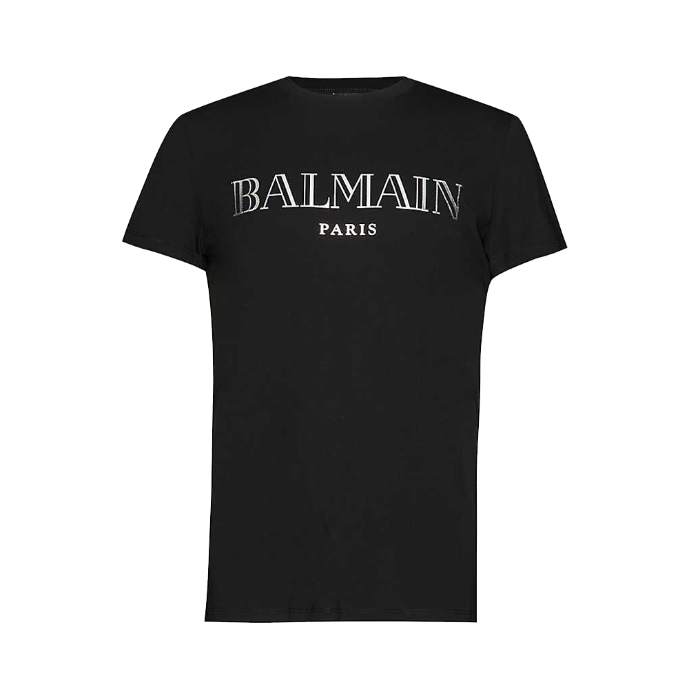 Logo Print Cotton Jersey T-shirt Black Silver By Balmain