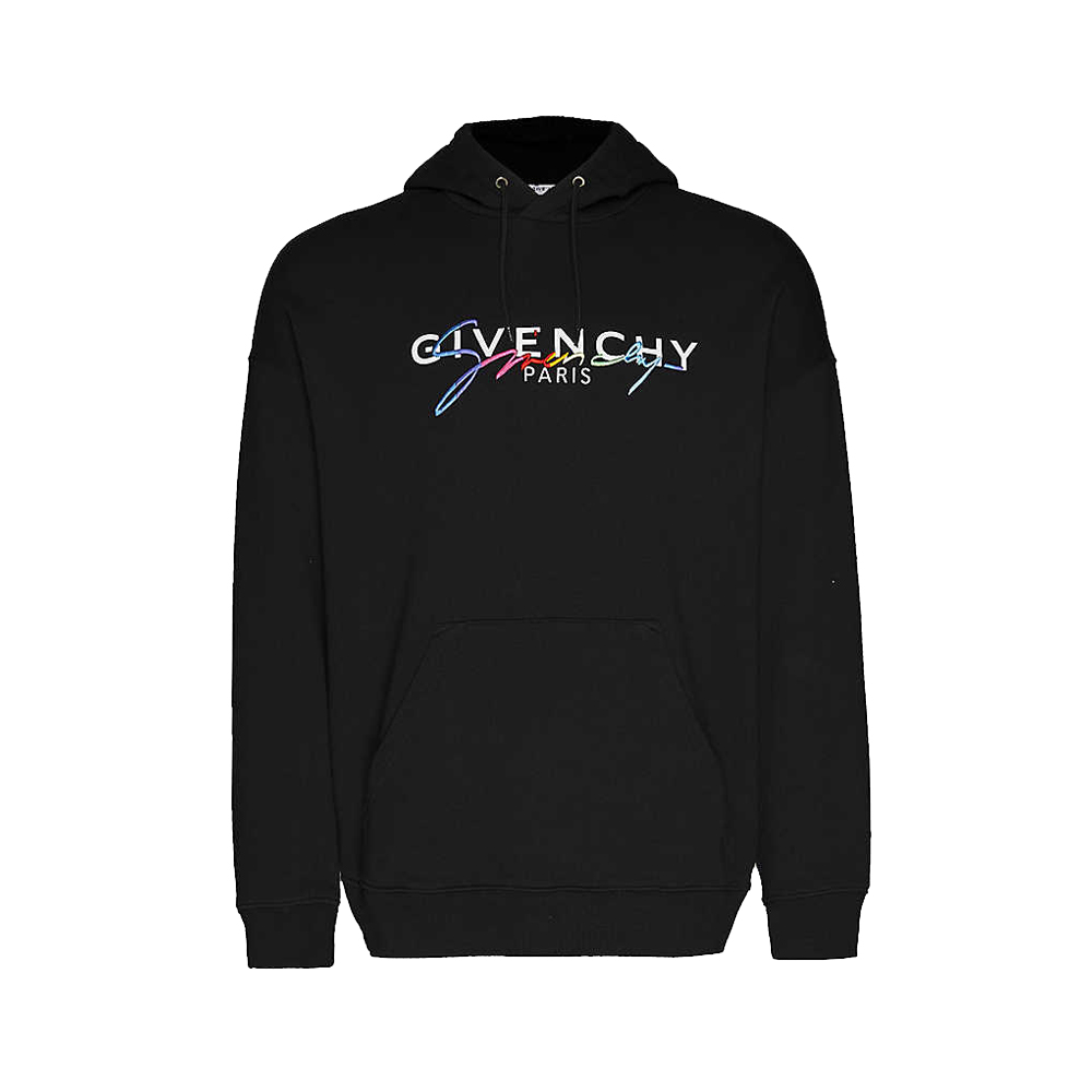 Rainbow Logo Embroidered Cotton Jersey Hoody Black By Givenchy
