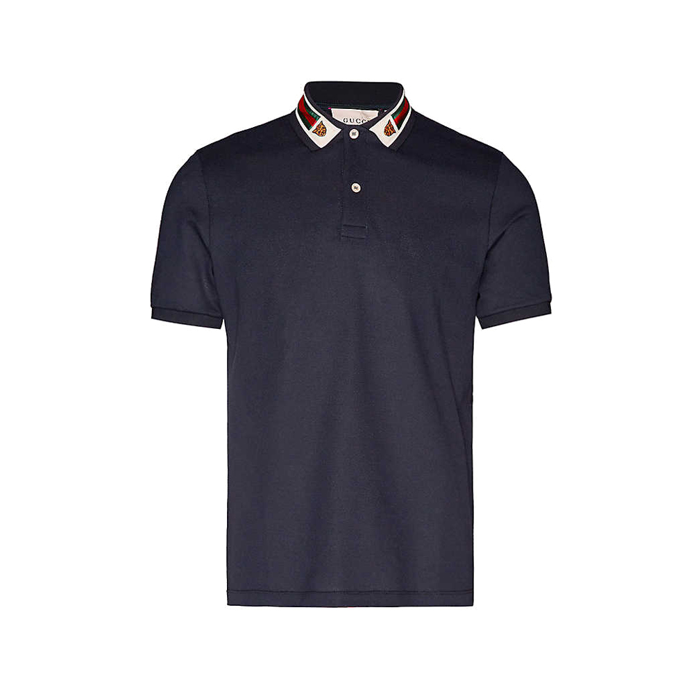 Web Collar Pique Polo Shirt in Beige - Gucci