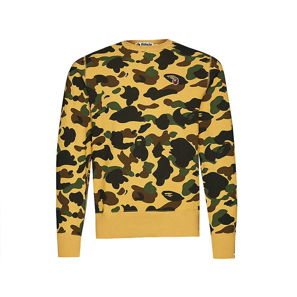 BAPE 1st Camo Camouflage Print Cotton Jersey Sweatshirt Yellow