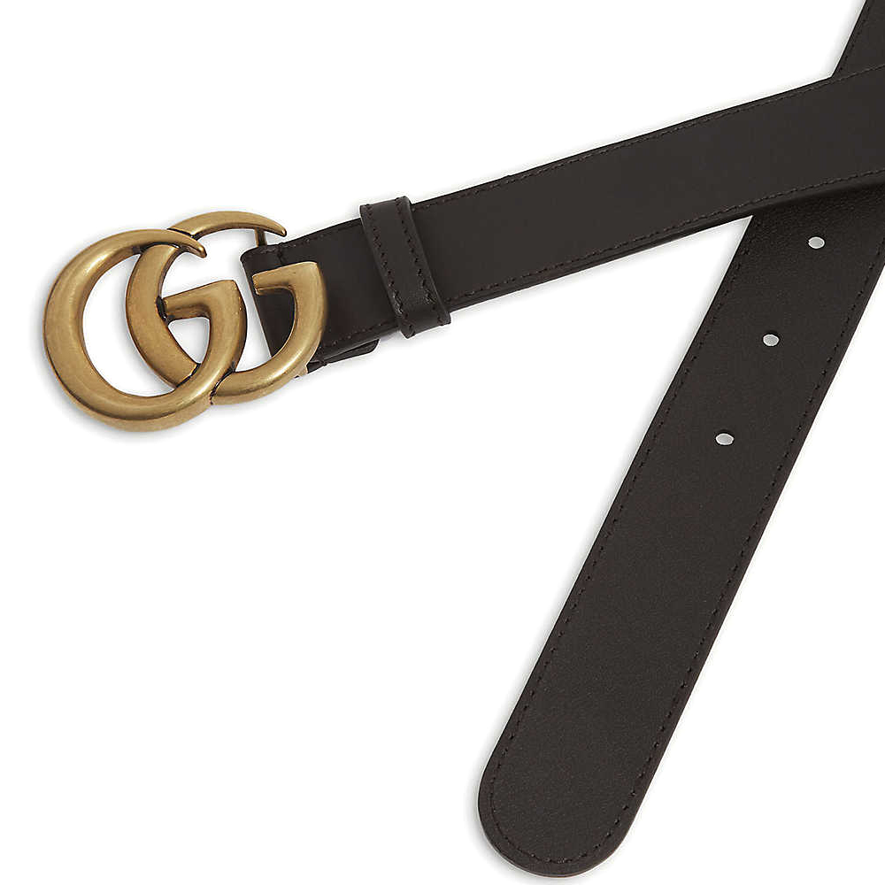 GUCCI GG Logo Leather Belt Brown Gold - OFour
