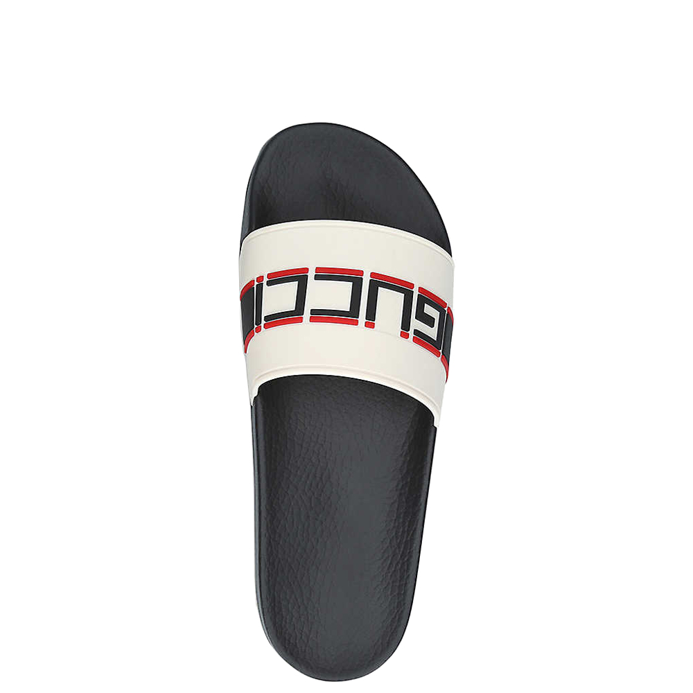 Gucci pursuit best sale striped rubber sliders