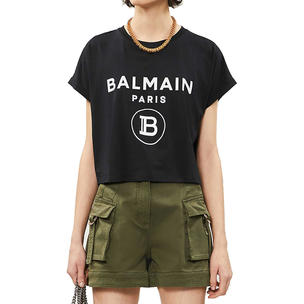 Balmain Logo-print Cropped Cotton-jersey T-shirtBalmain Logo-print 