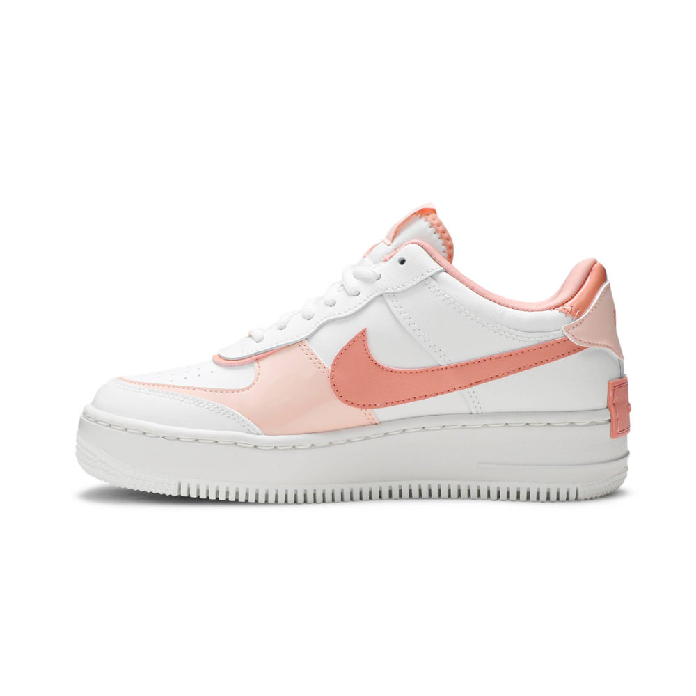 nike air force 1 shadow trainers in white and coral