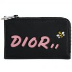 Dior x Kaws Zipped Card and Coin Holder Pink Logo Nylon Black