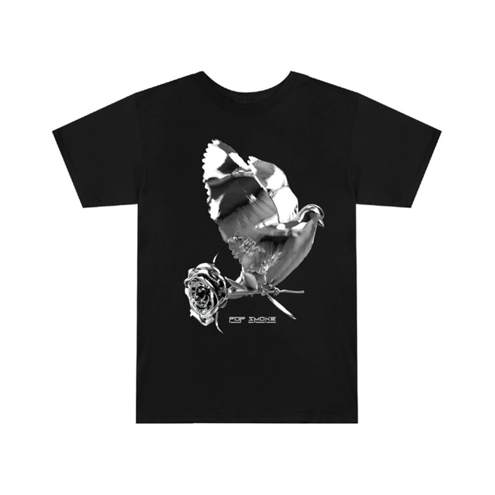 Pop Smoke Dove + Rose T-Shirt BlackPop Smoke Dove + Rose T-Shirt Black ...