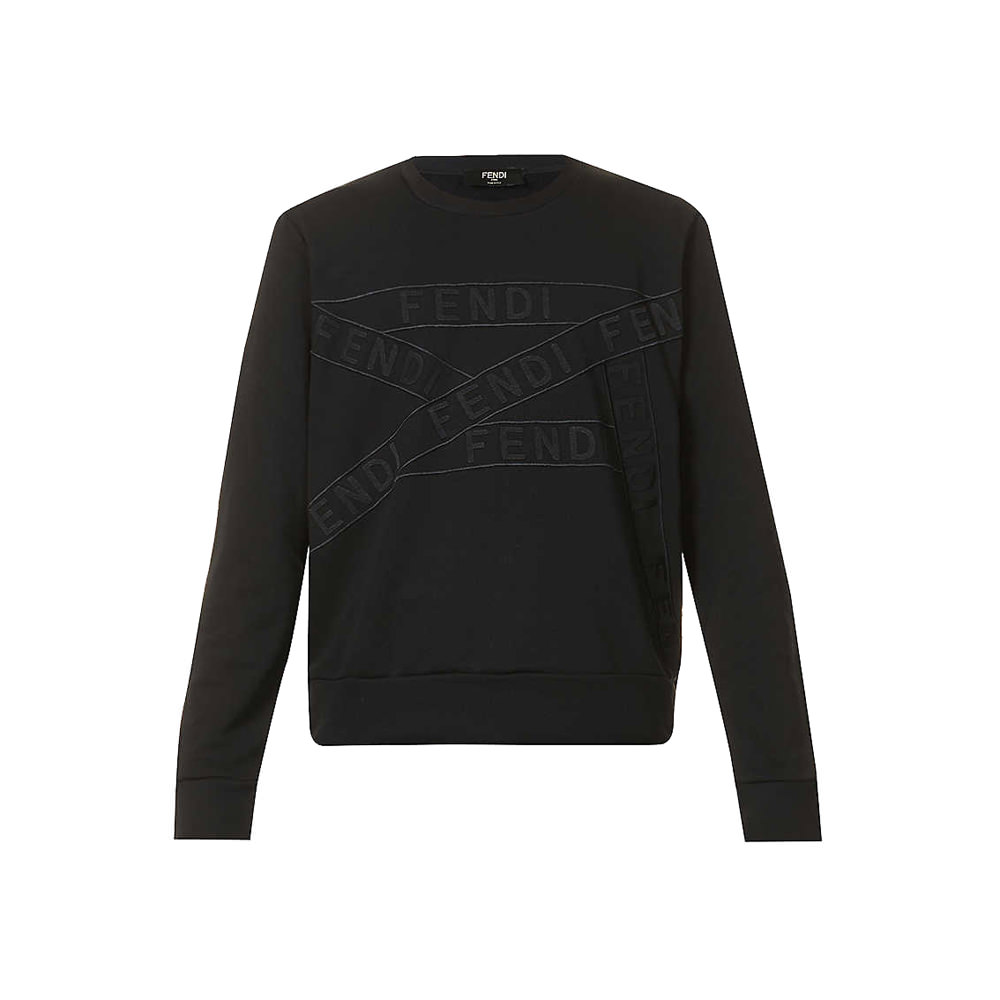 Fendi Brand-tape Crewneck Cotton-blend Sweatshirt - OFour