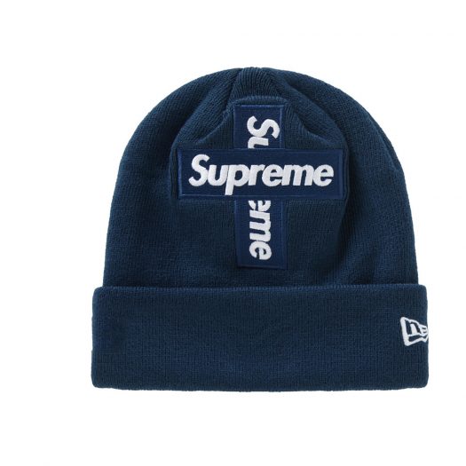 Supreme New Era Cross Box Logo Beanie Navy