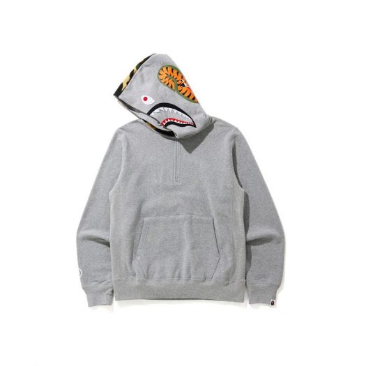 Bape Shark Half Zip Pullover Hoodie Gray