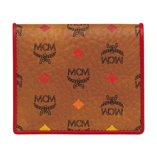 MCM Two Fold Flat Wallet Visetos Skyoptic Mini Cognac in Coated Canvas with 24k Gold Plated