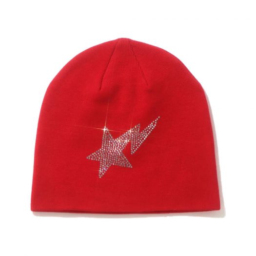 Bape Sta Crystal Stone Knit Cap Red