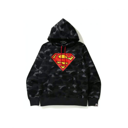 Bape X Dc Superman Camo Pullover Hoodie Black