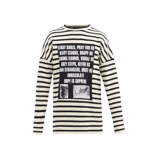 Raf Simons Archive Redux SS02 Poem-Panel Striped Brushed Wool Sweater White/Black