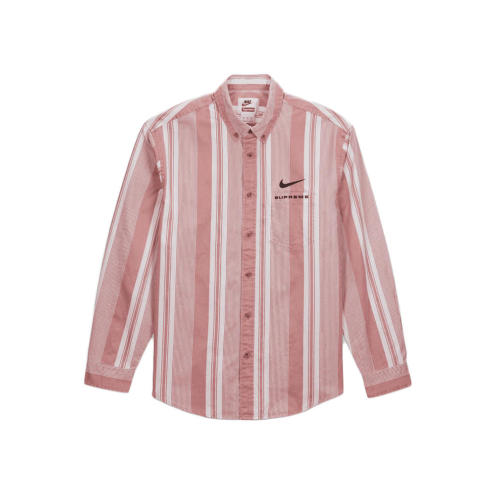 Supreme Nike Cotton Twill Shirt Pink StripeSupreme Nike Cotton