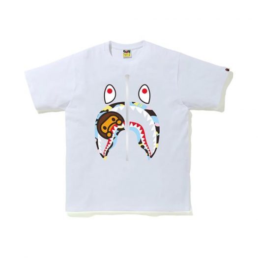 Bape New Multi Camo Milo Shark Tee White