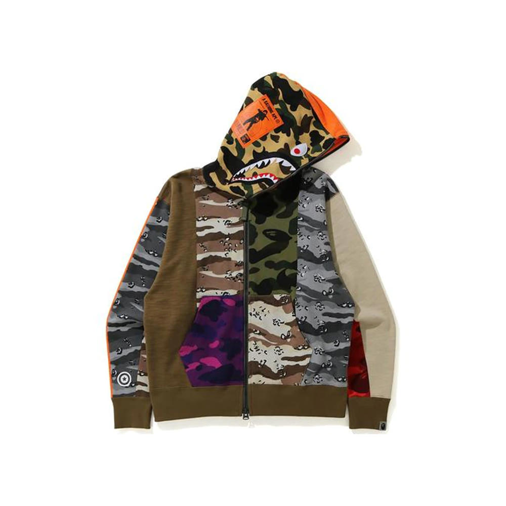 Bape Crazy Camo Mad Shark Relaxed Full Zip Hoodie Multi - OFour