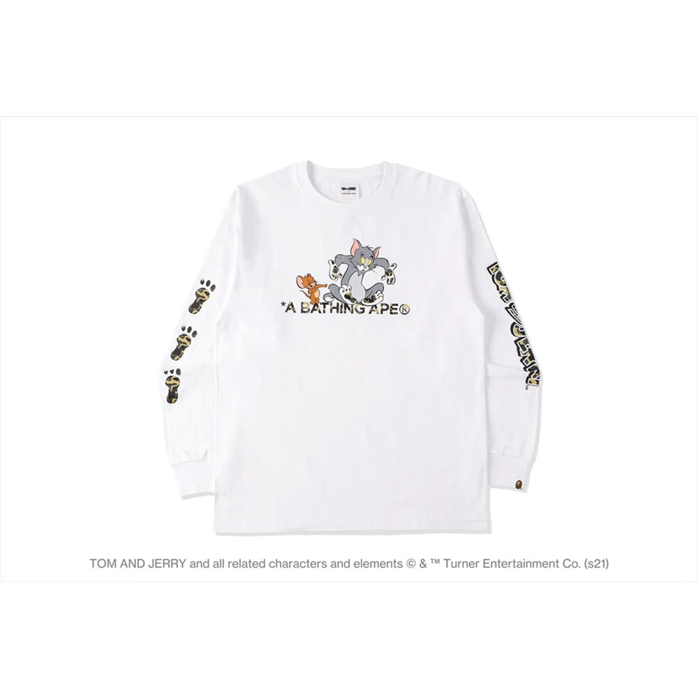 Bape X Tom And Jerry Footprints Madison Avenue L/s Tee WhiteBape X