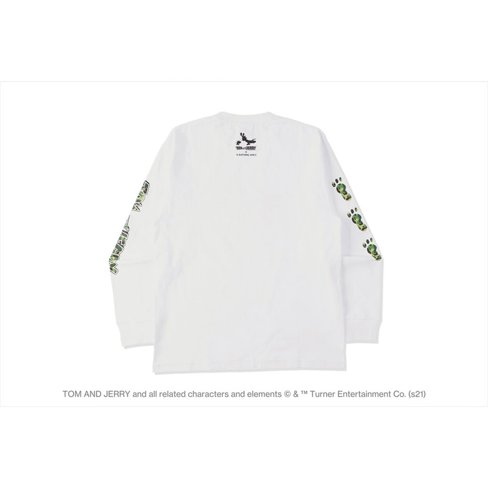 Bape X Tom And Jerry Footprints L/s Tee WhiteBape X Tom And Jerry