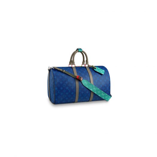 Louis Vuitton Keepall Bandouliere Monogram Outdoor 45 Pacific Blue in Coated Canvas with Silver-tone