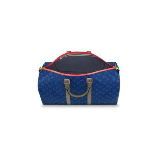 Louis Vuitton Keepall Bandouliere Monogram Outdoor 45 Pacific Blue in Coated Canvas with Silver-tone