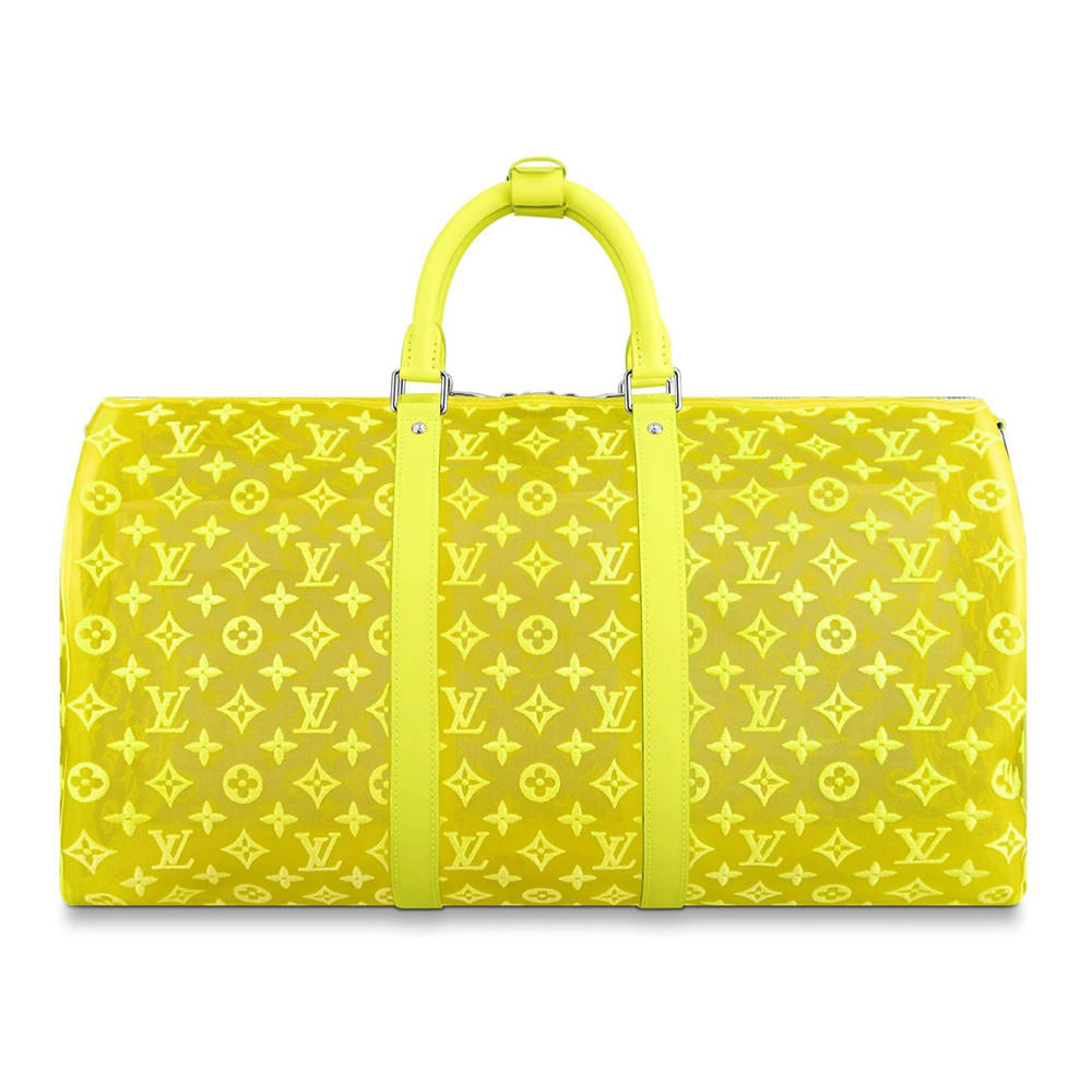 Louis Vuitton Keepall Bandouliere Monogram Mesh 50 Yellow in Mesh/Leather  with Silver-toneLouis Vuitton Keepall Bandouliere Monogram Mesh 50 Yellow  in Mesh/Leather with Silver-tone - OFour