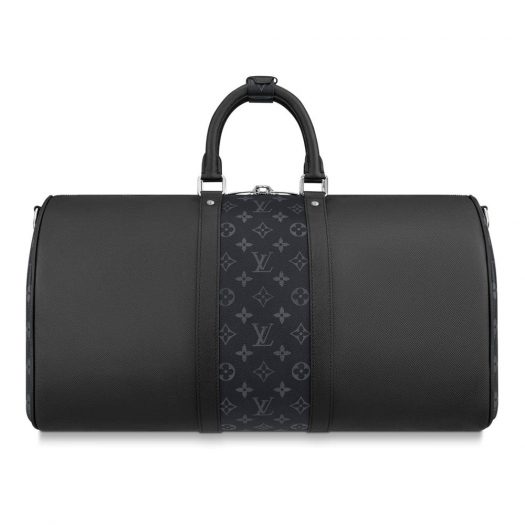 Louis Vuitton Keepall Bandouliere Monogram Eclipse 50 Black in Taiga Leather/Coated Canvas with Silver-tone