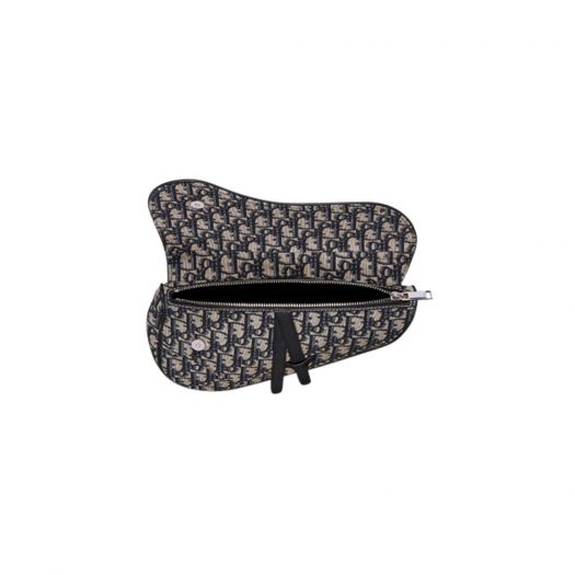 Dior Oblique Saddle Bag Black in Canvas/Calfskin with Silver-tone