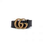 Gucci Double G Gold Buckle Textured Leather Belt 1.5 Width Black in Leather with Gold-tone