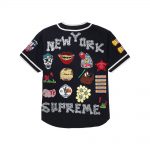 Supreme Patches Denim Baseball Jersey Black