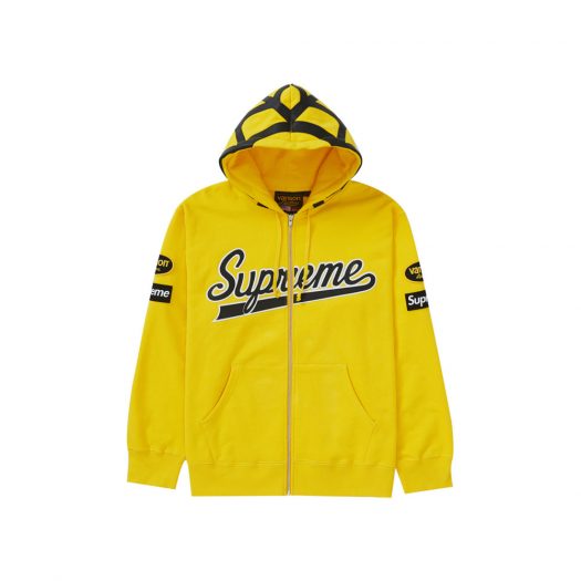 Supreme Vanson Leathers Spider Web Zip Up Hooded Sweatshirt Yellow