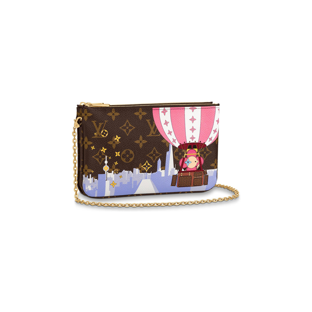 Louis Vuitton Double Zip Pochette Monogram Vivienne Holiday Rose Ballerine  Pink in Coated Canvas with Gold-tone - US