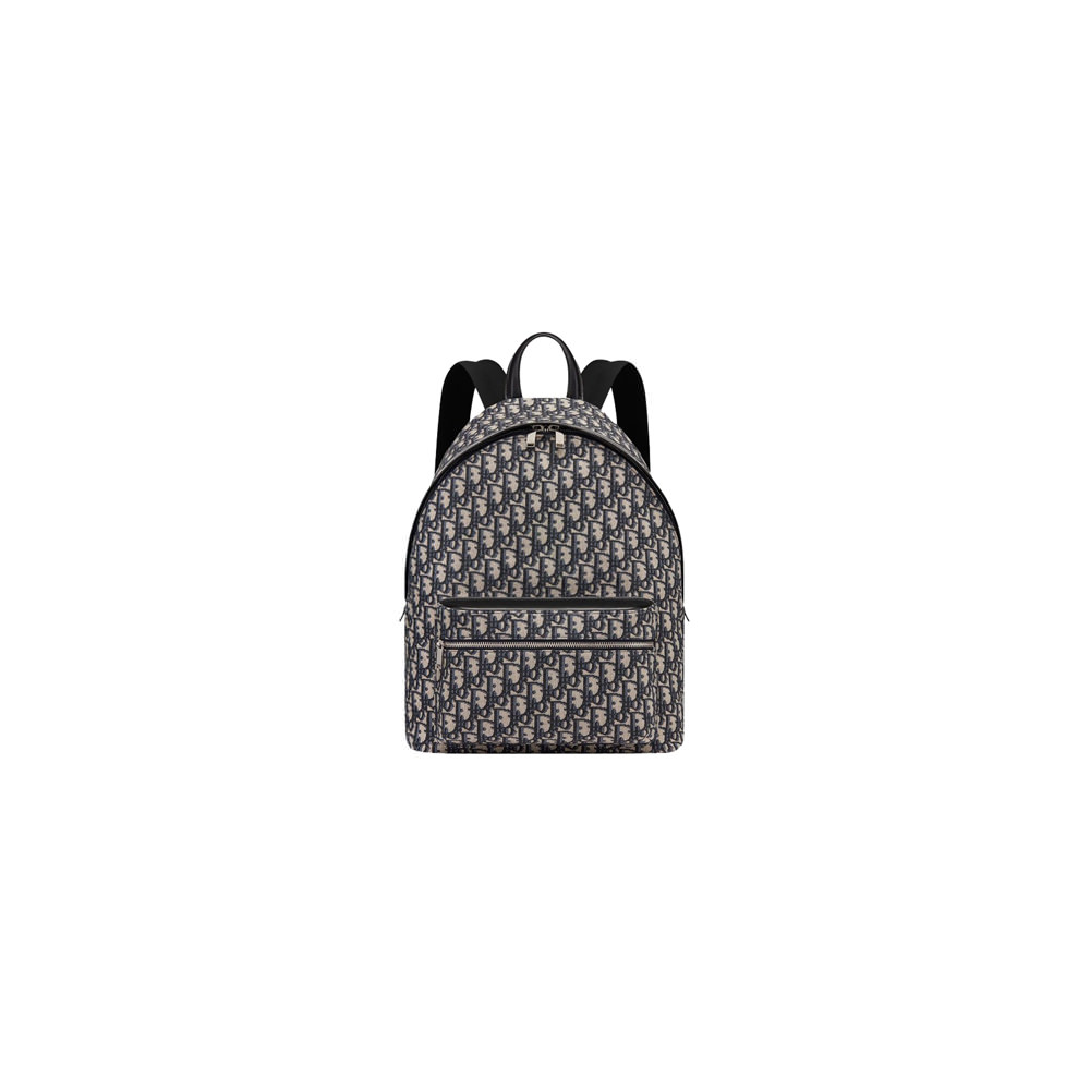 Dior Backpack Oblique Blue/Black in Canvas/Calfskin with Silver-tone