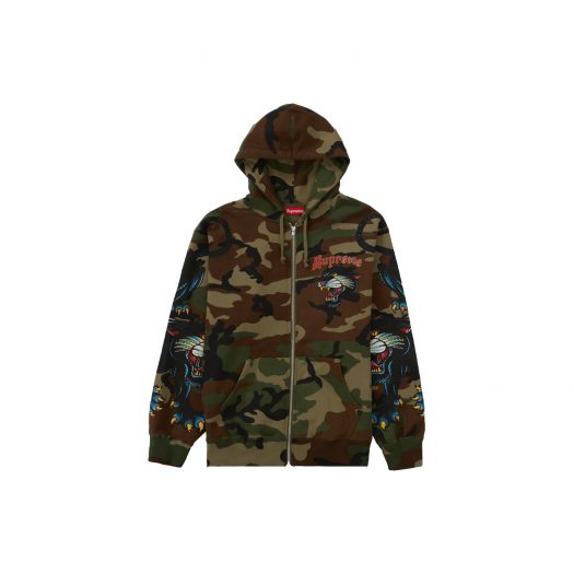 Supreme Panther Zip Up Hooded Sweatshirt Woodland Camo