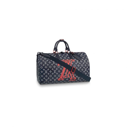 Louis Vuitton Keepall Bandouliere Monogram Upside Down Ink 50 Navy in Coated Canvas with Brass