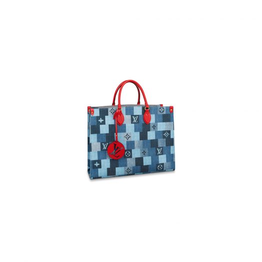Louis Vuitton Onthego GM Denim Monogram Check Blue/Red in Denim Canvas/Cowhide Leather with Gold-tone