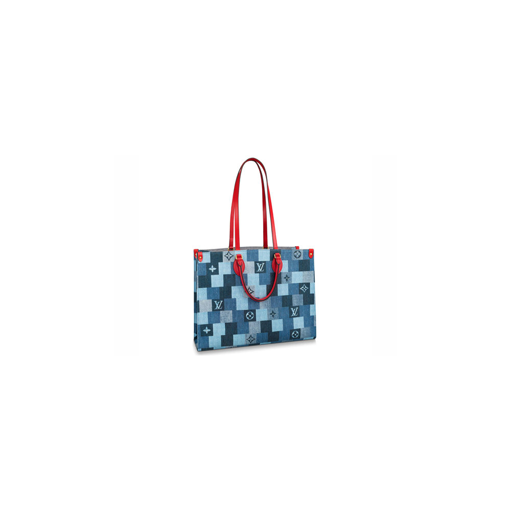 Louis Vuitton Neverfull MM Denim Monogram Check Blue/Red in Denim  Canvas/Cowhide Leather with Gold-tone - US