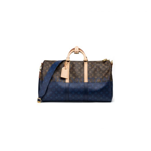 Louis Vuitton Keepall Bandouliere Monogram Eclipse Outdoor Split 50 Brown/Pacific Blue in Canvas with Brass