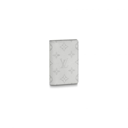 Louis Vuitton Pocket Organizer Monogram Antarctica Taiga White in Taiga Leather/Coated Canvas with Silver-tone