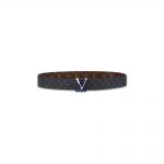 Louis Vuitton LV Line Reversible Belt 40MM Monogram/Eclipse Brown/Blue in Coated Canvas with Silver-tone