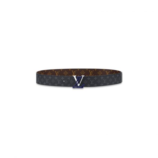 Louis Vuitton LV Line Reversible Belt 40MM Monogram/Eclipse Brown/Blue in Coated Canvas with Silver-tone